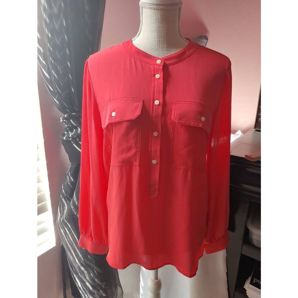 LOFT Woman Blouse Top Long Sleeves Size M Coral lightweight New